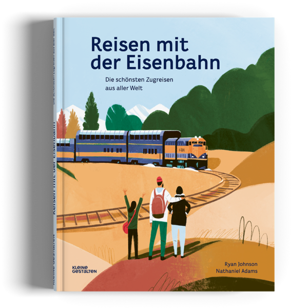 Buch Cover zeigt Menschen und nahende Eisenbahn des Buches Reisen mit der Eisenbahn
