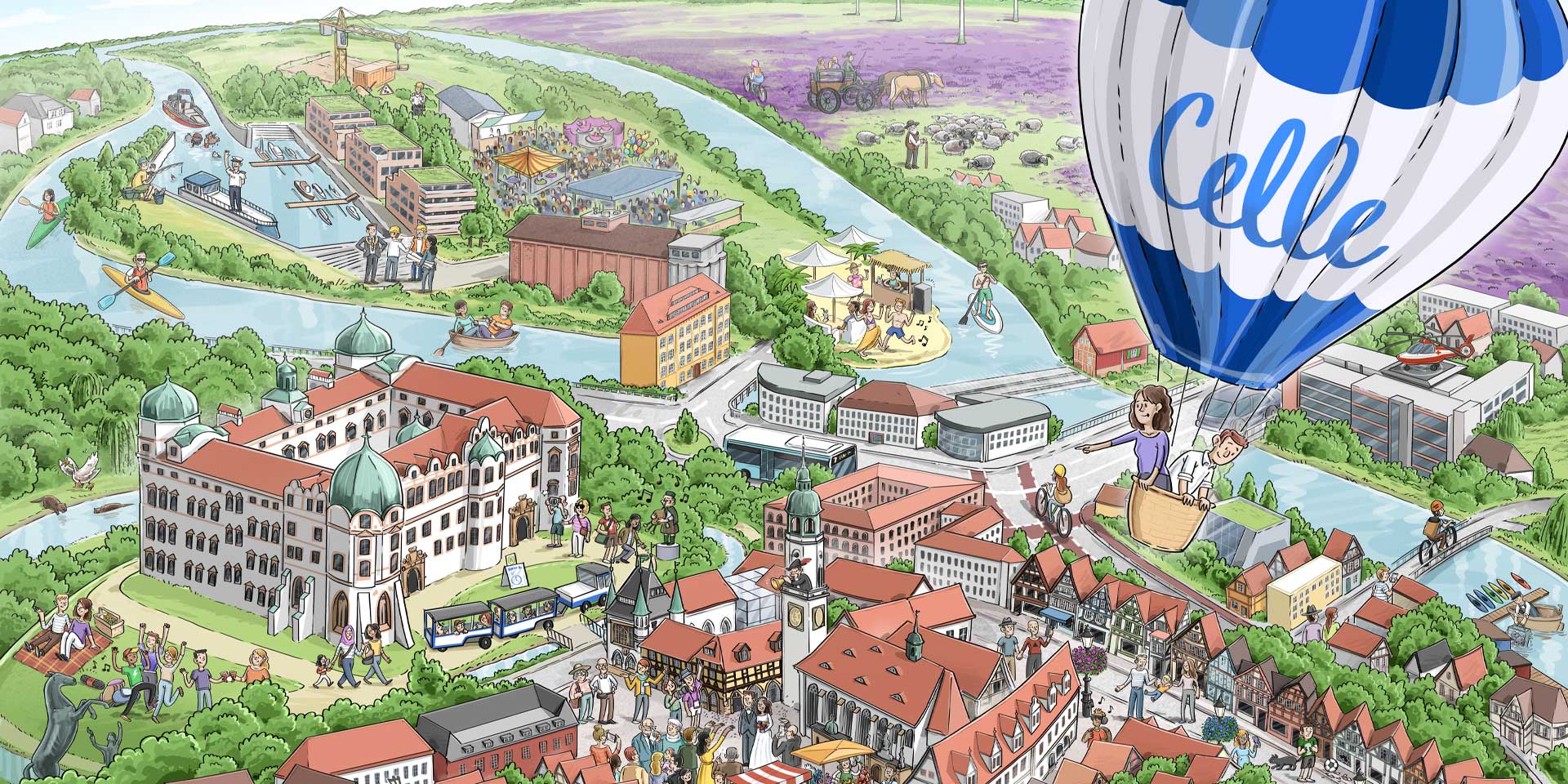 Wimmelbild_Celle_Allernixe_Header WImmelbild Celle Illustration von Tobias Wieland für Allernixe